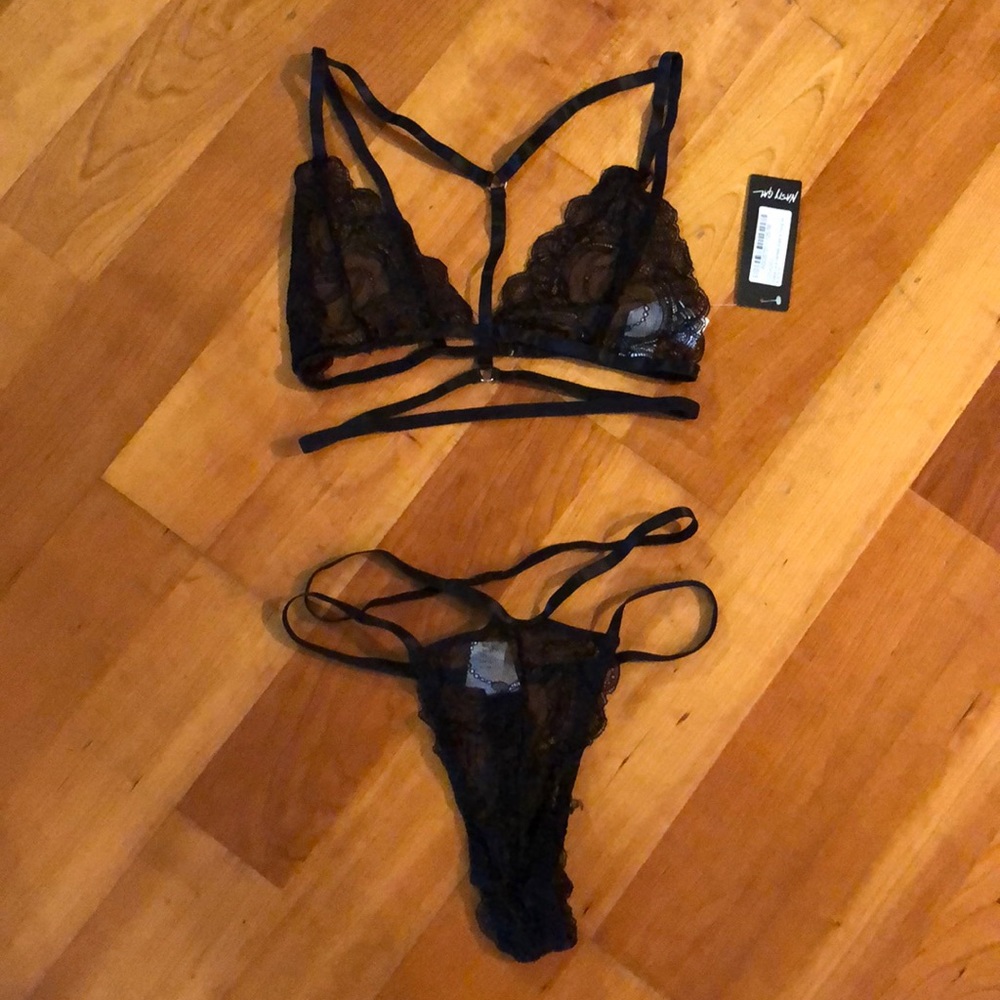 Scallop Lace Harness Bralet and Thong Set